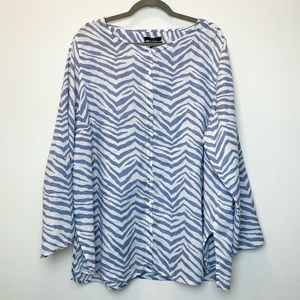 Lavender and White Tiger Print Plus Size Tahari 100% Linen Long Sleeve Tunic